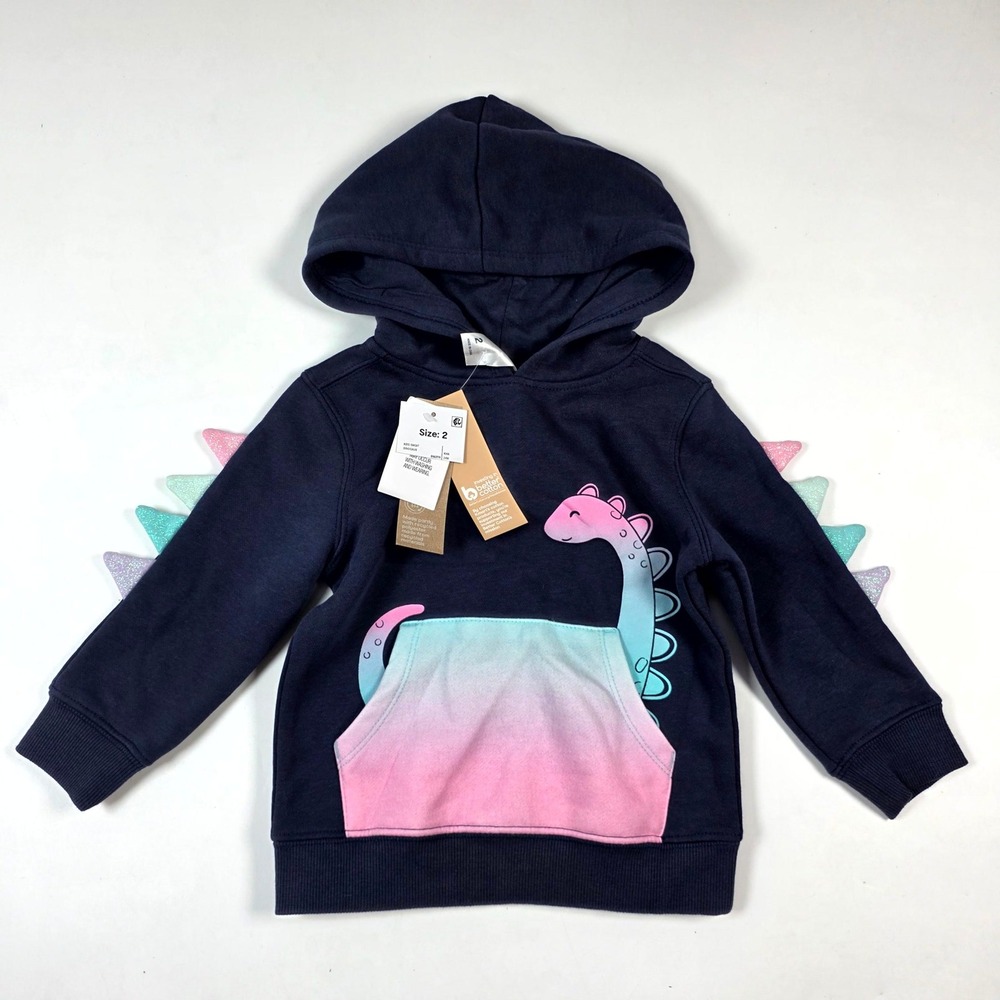 Anko Hoodie‎ Kids Size 2 Navy Blue Dinosaur Glitter Spikes Pullover Sweatshirt